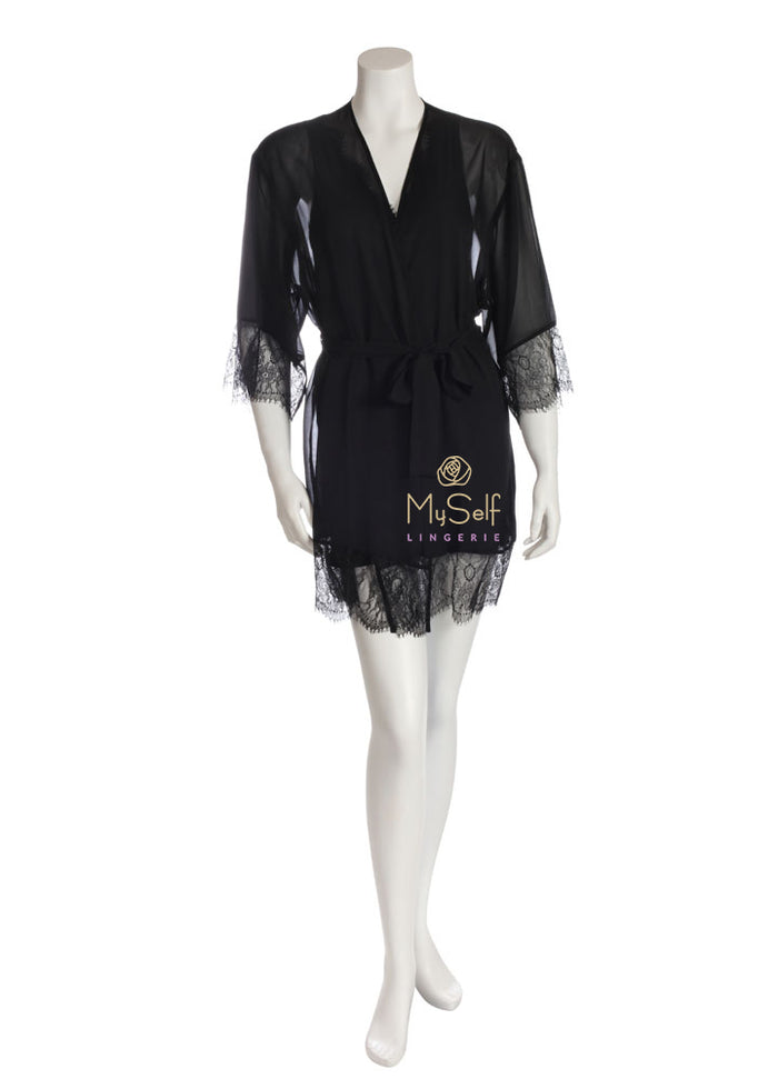 Rya Collection 285 Rya Organza Kimono with Lace Detail MYSELFLINGERIE.COM