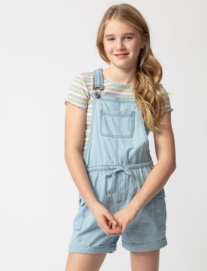 Salopette courte en chambray
