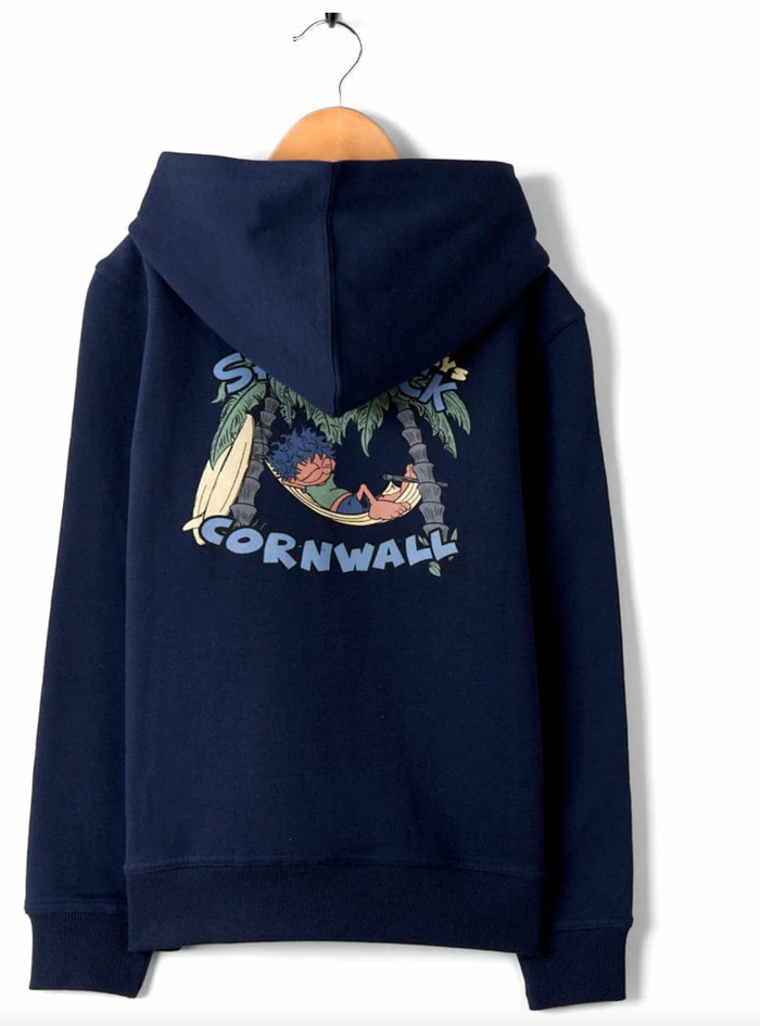 Saltrock Lazy Location Cornwall - Recycled Kids Hoodie - Blue