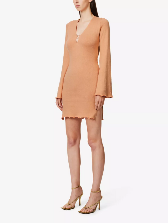 SAVANNAH MORROW Yarra V-Neck Bell Sleeve Knit Beachy Summer Dress - House Of Huntington