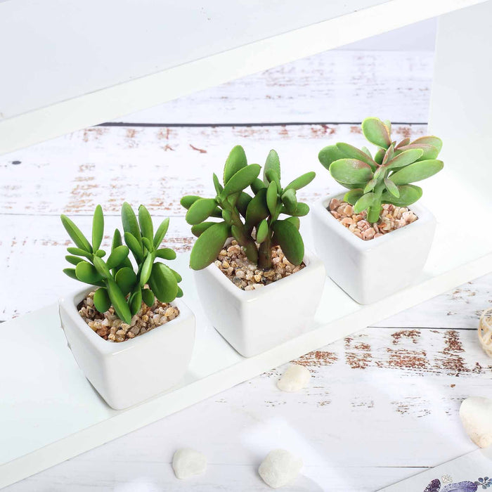 Set of 3 | 3'' Assorted Green Mini Artificial Plants with Pots
