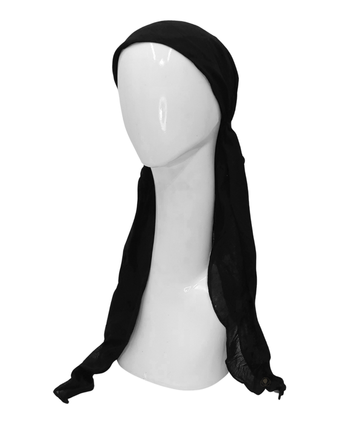 SG Black Wrinkle Rayon Pre-Tied Bandanna with Small Full Grip