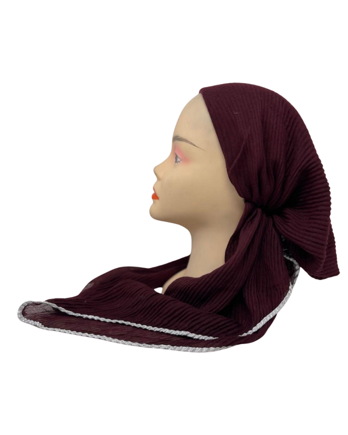SG LN421 Burgundy Wrinkle / Lurex Border Pre-Tied Bandanna with Small Full Grip Myselflingerie.com
