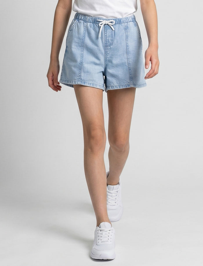Short en denim à taille élastique