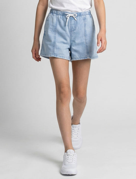 Short en denim à taille élastique