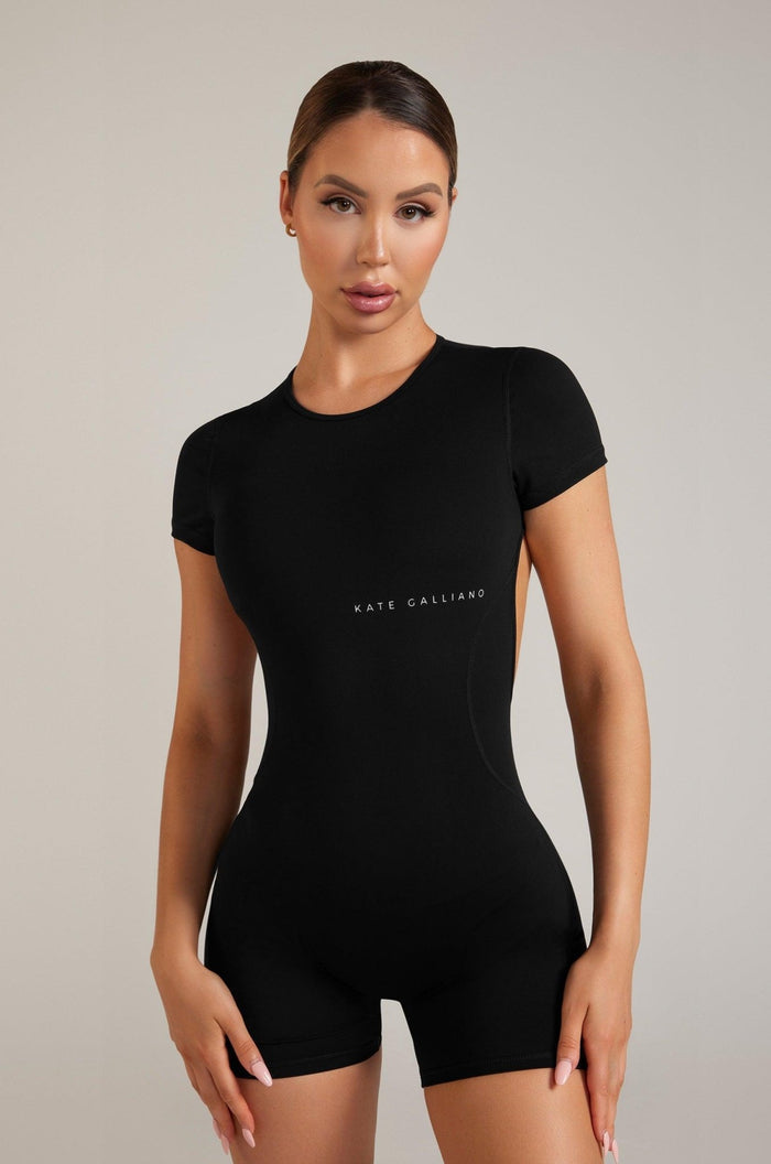Short Sleeve Backless Romper - BlackKG13 - BLA - S/MKATE GALLIANO