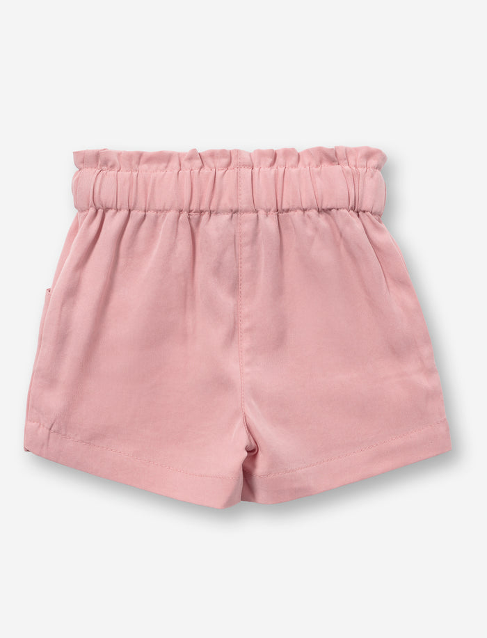 Short uni à taille froncée