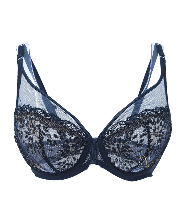 Simone Perele 1A2319 Black/Gold Lace Singuliere Underwire Bra myselflingerie.com