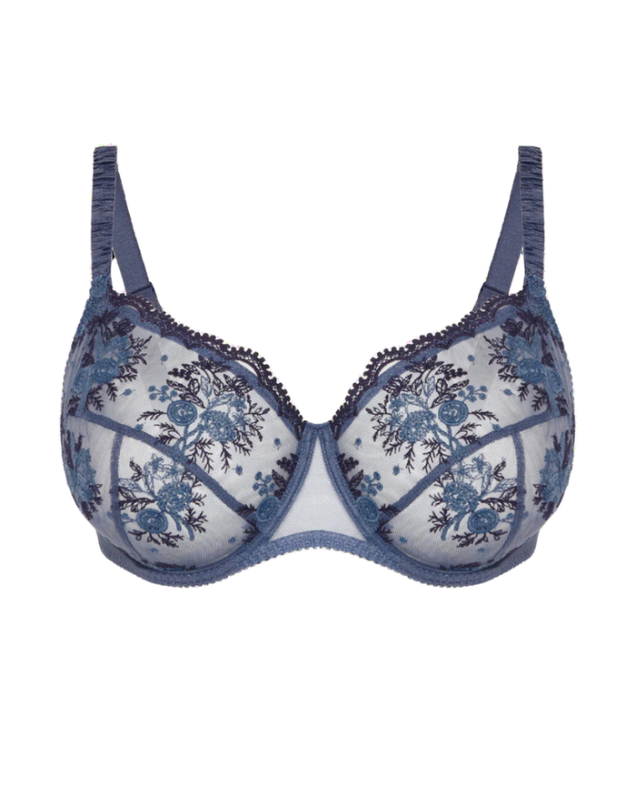 Simone Perele 1E2320 Cinder Blue Intrigue Sheer Full Coverage Underwire Bra Myselflingerie.com