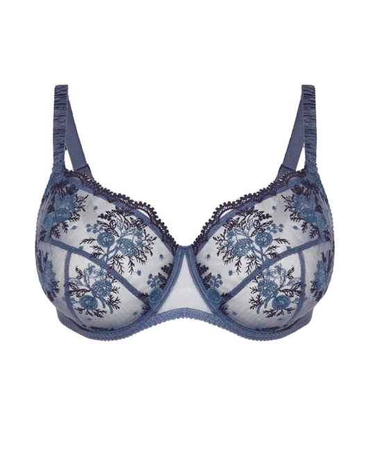 Simone Perele 1E2320 Cinder Blue Intrigue Sheer Full Coverage Underwire Bra Myselflingerie.com
