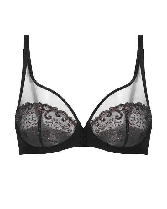Simone Perele 12X319 Gem Black Delice Sheer Plunge Underwire Bra Myselflingerie.com