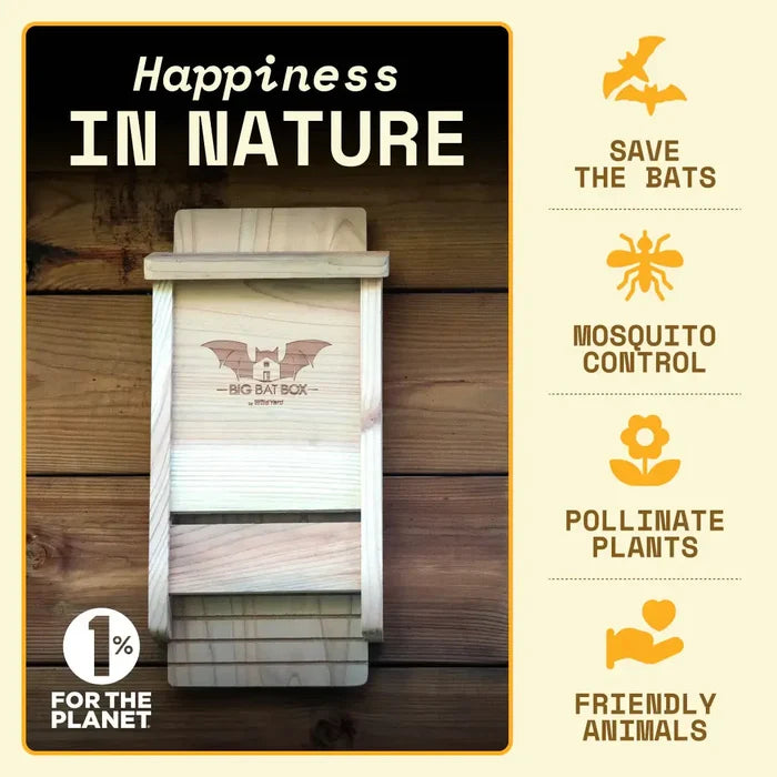 Single Chamber Bat House (Includes Shipping) with eco-friendly benefits and features on a wooden background.