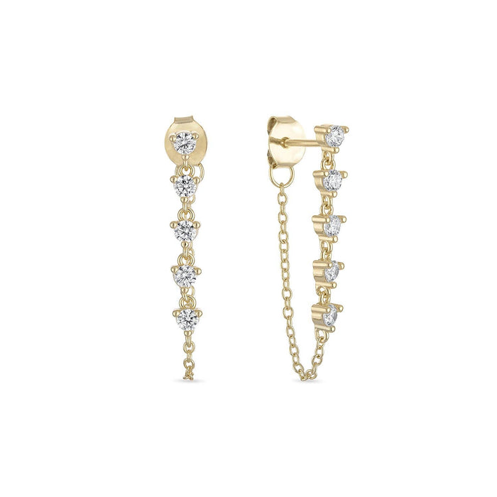 SKN Collections - Vermeil Multi CZ Diamond Chain Stud Earrings- Long