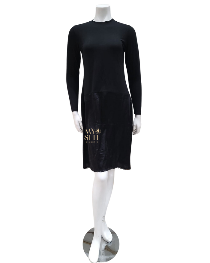 Slimit SLM12573 37" Black/Black Long Sleeves Bamboo Shell Slip myselflingerie.com