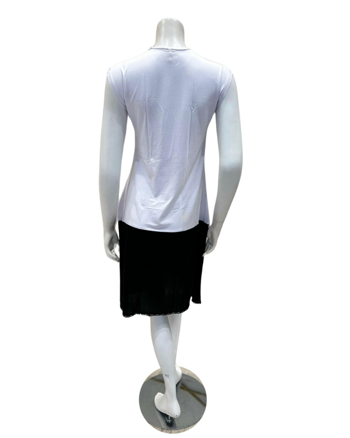 Slimit 37" White/Black Sleeveless Shell Slip Adjustable Neck Myselflingerie.com