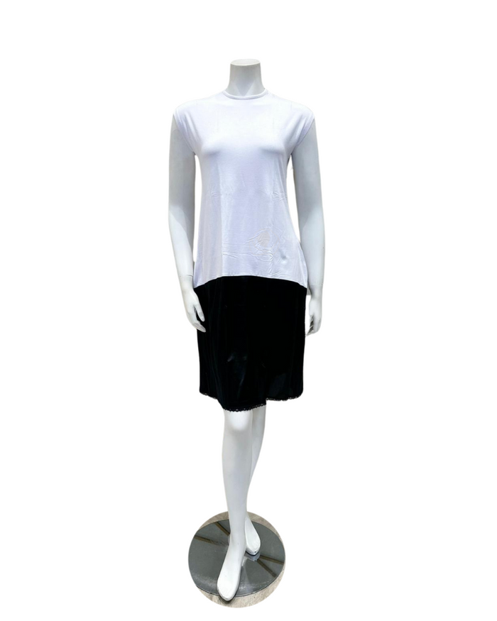 Slimit 41" White/Black Sleeveless Shell Slip Adjustable Neck Myselflingerie.com