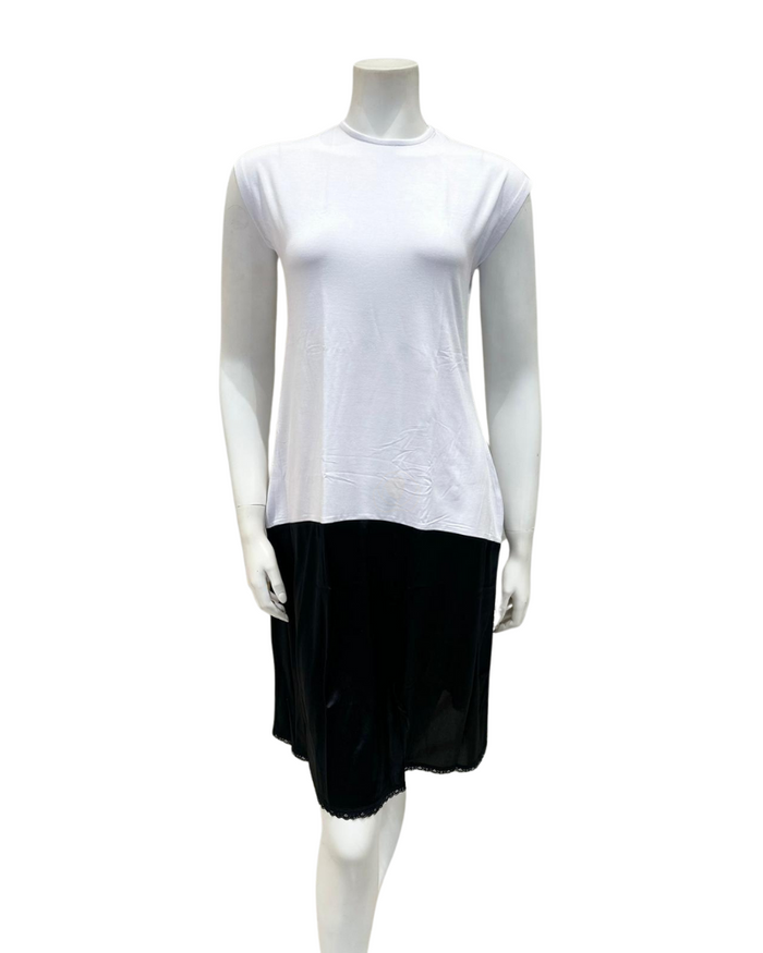 Slimit 41" White/Black Sleeveless Shell Slip Adjustable Neck Myselflingerie.com