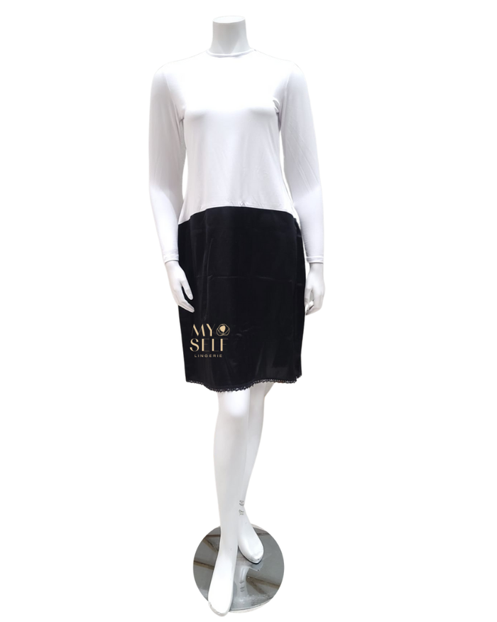 Slimit SLM12573 43" White/Black Long Sleeves Bamboo Shell Slip myselflingerie.com