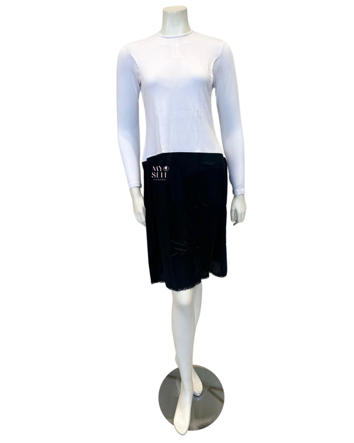 Slimit SLM2606 43" White/Black Nursing Long Sleeve Shell Slip myselflingerie.com