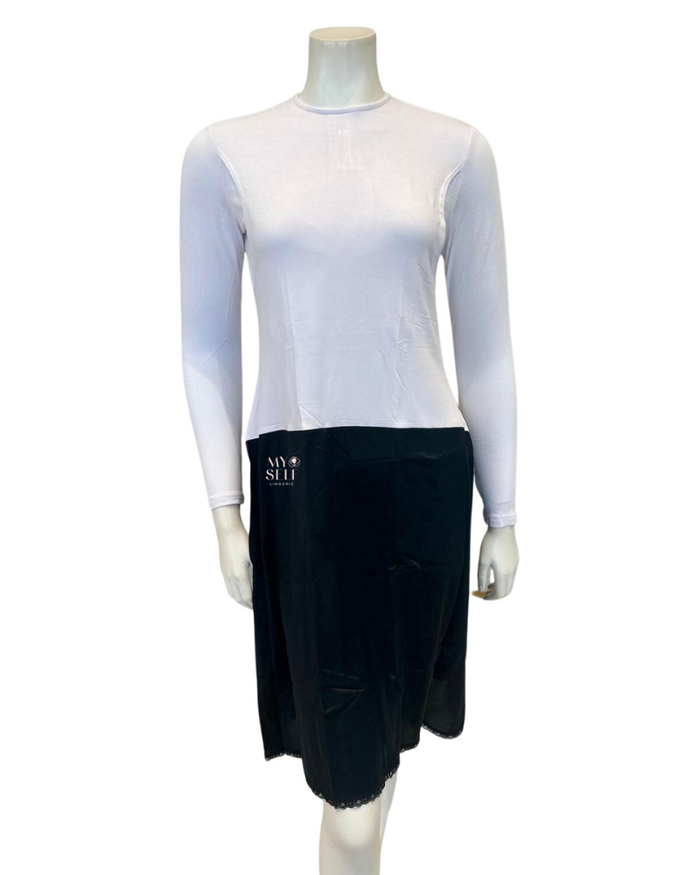 Slimit SLM2606 43" White/Black Nursing Long Sleeve Shell Slip myselflingerie.com