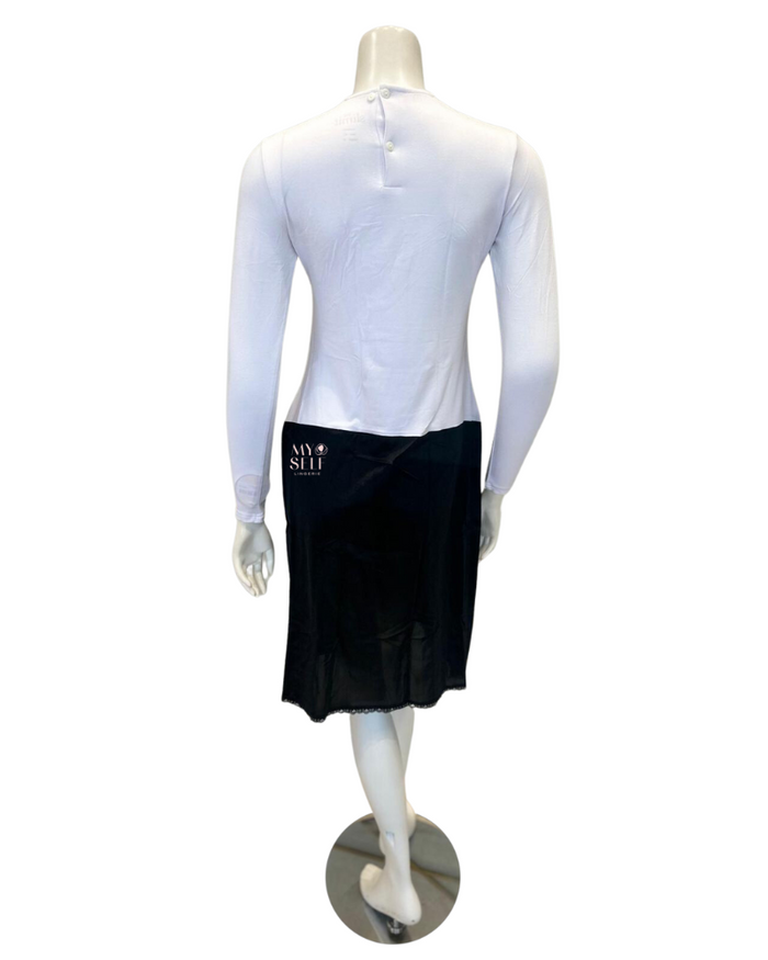 Slimit SLM2606 43" White/Black Nursing Long Sleeve Shell Slip myselflingerie.com