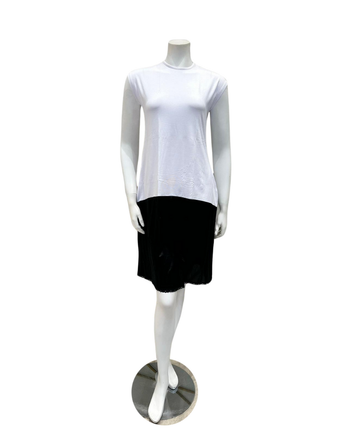 Slimit 43" White/Black Sleeveless Shell Slip Adjustable Neck Myselflingerie.com