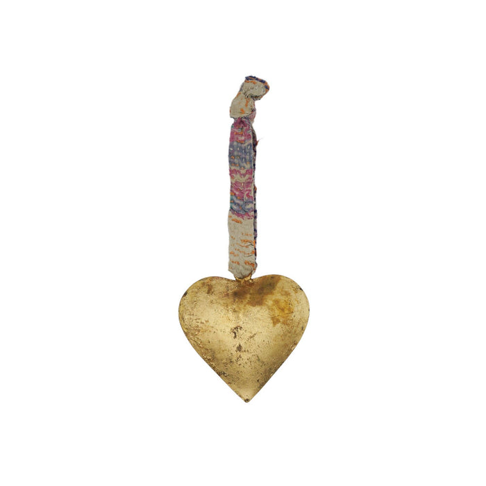 Small Heart with Brass Finish and Kantha Hanger