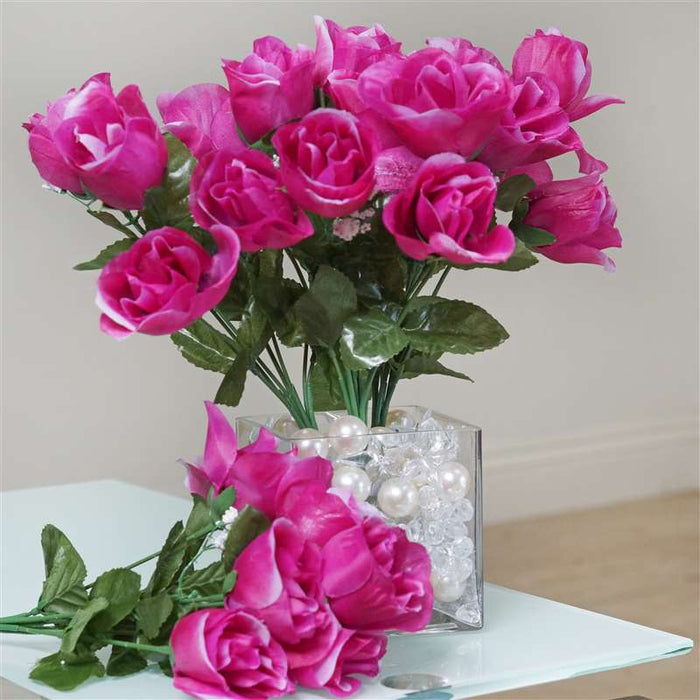 Small Rose Buds Artificial Silk Flowers - Fuchsia