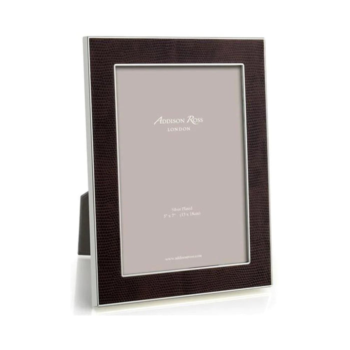 Dark brown faux snakeskin photo frame with a silver-plated border for 5x7 inch portraits.