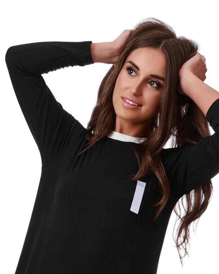 Snooze by Rojo 0175 Black Scribbler Modal Nightgown & Pullover Set Myselflingerie.com