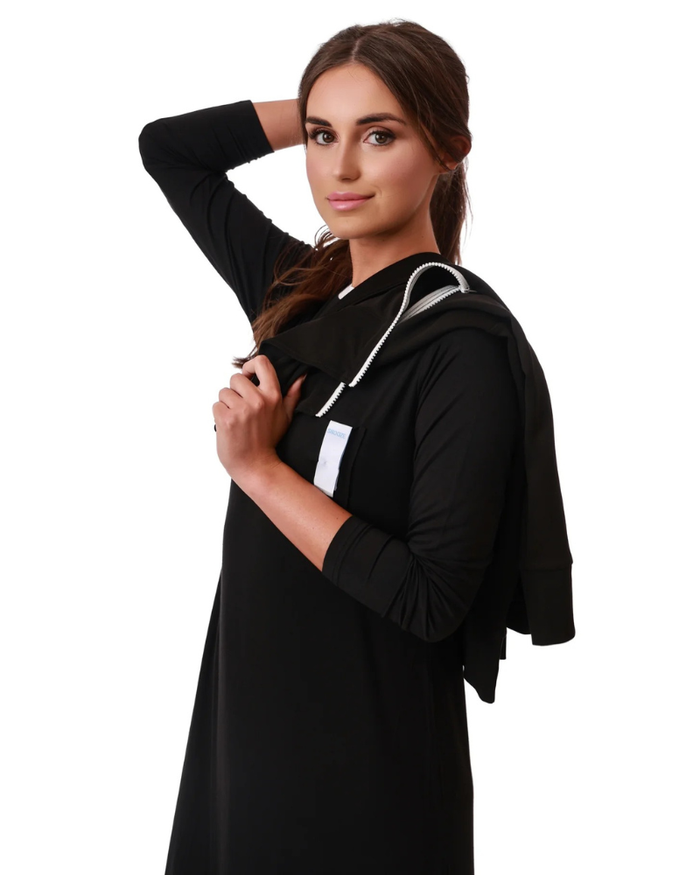 Snooze by Rojo 0175 Black Scribbler Modal Nightgown & Pullover Set Myselflingerie.com
