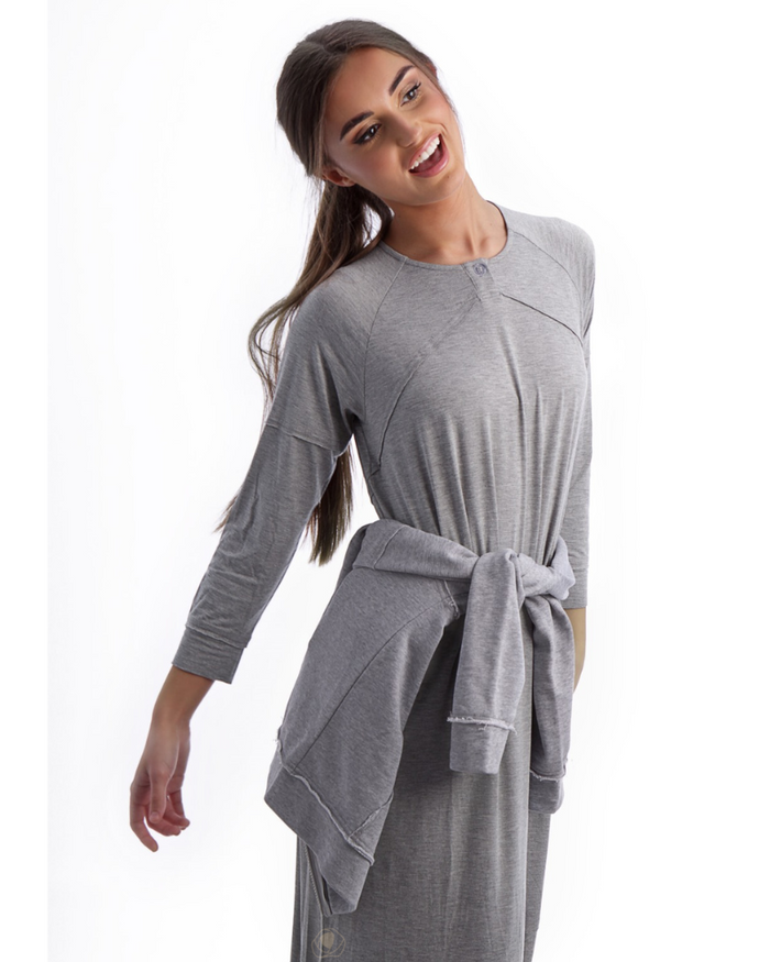 Snooze by Rojo 0174 Grey Chiller Modal Nightgown &amp; Hoodie Set myselflingerie.com