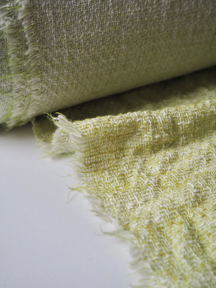 Soft Lime Cotton Blend Tweed