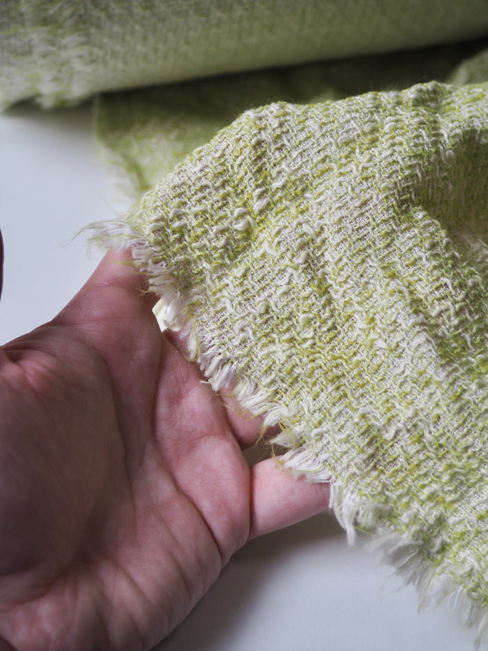 Soft Lime Cotton Blend Tweed