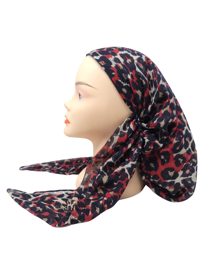 Cherie SP173RN Red/Navy Leopard Pre-Tied Open Back Bandanna myselflingerie.com
