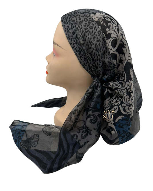 Cherie SP266BK Black Animal Print Design Pre-Tied Open Back Bandanna myselflingerie.com