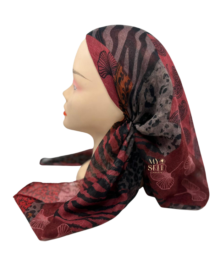 Cherie SP266RD Red Animal Print Design Pre-Tied Open Back Bandanna myselflingerie.com