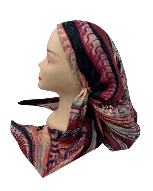 Cherie SP269RD Red Multi Swirl Pre-Tied Open Back Bandanna myselflingerie.com