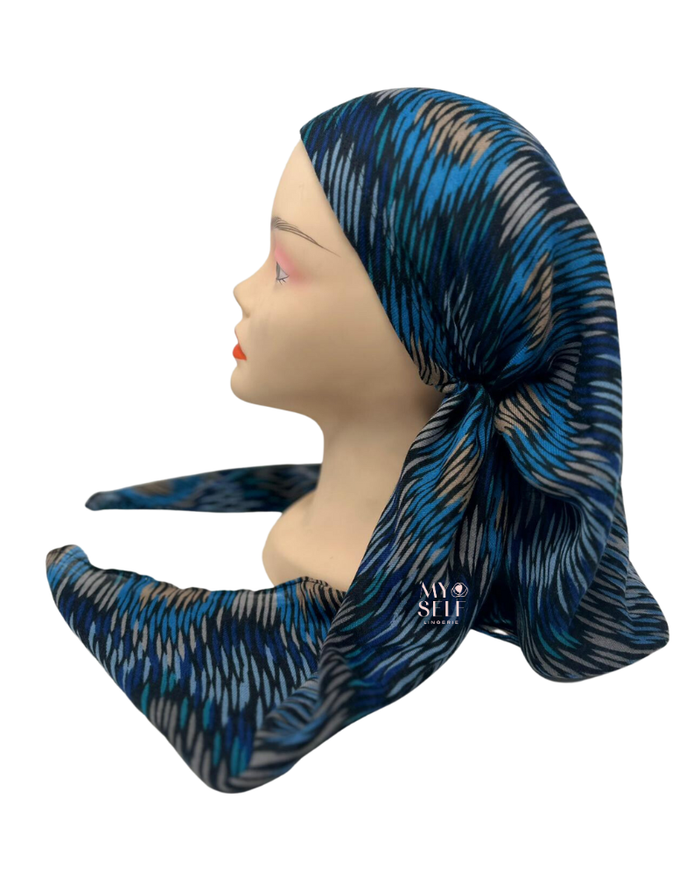 Cherie SP271BL Blue Multi Design Pre-Tied Open Back Bandanna myselflingerie.com