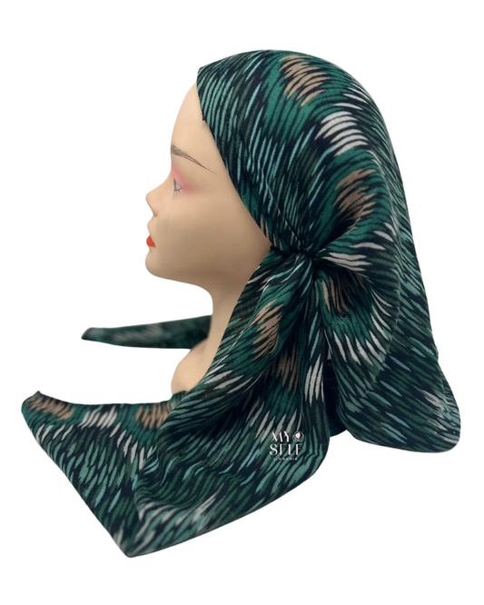 Cherie SP271GN Green Multi Design Pre-Tied Open Back Bandanna myselflingerie.com