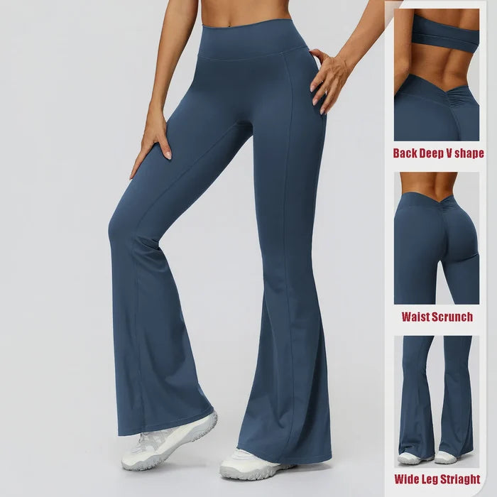 Back Waist Scrunch Flared Pants for Women