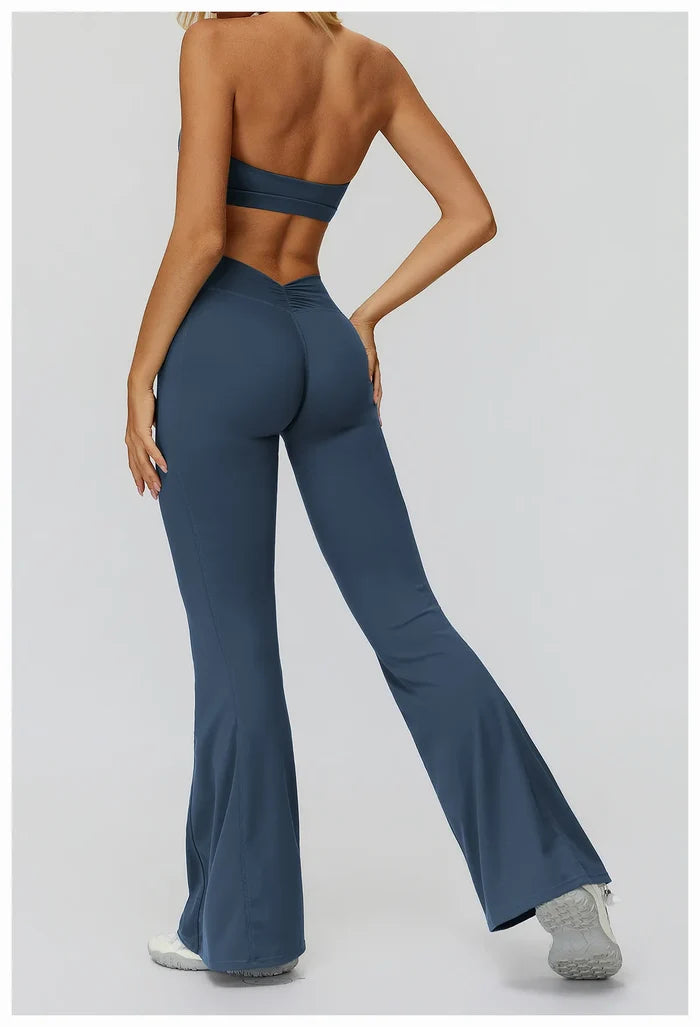 Back Waist Scrunch Flared Pants for Women