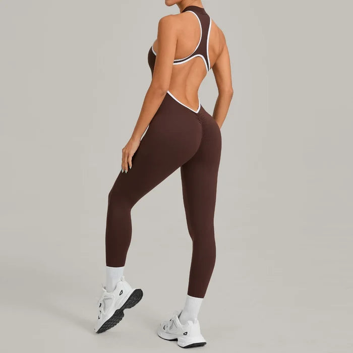 SPARK Color-Block Backless Yoga Long Jumpsuit TF26231