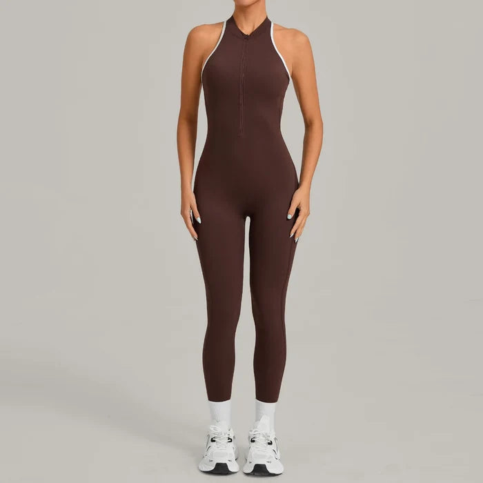 SPARK Color-Block Backless Yoga Long Jumpsuit TF26231