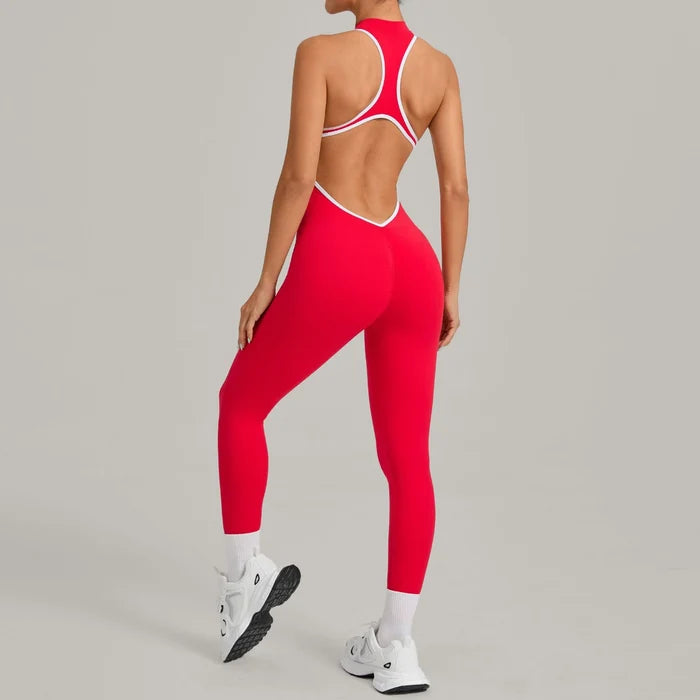 SPARK Color-Block Backless Yoga Long Jumpsuit TF26231