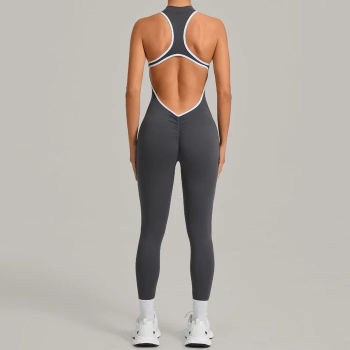 SPARK Color-Block Backless Yoga Long Jumpsuit TF26231