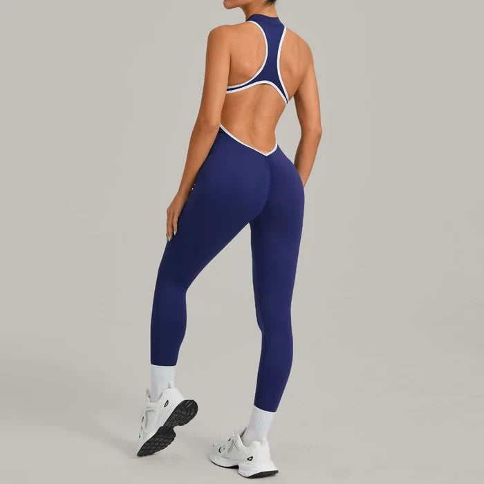 SPARK Color-Block Backless Yoga Long Jumpsuit TF26231