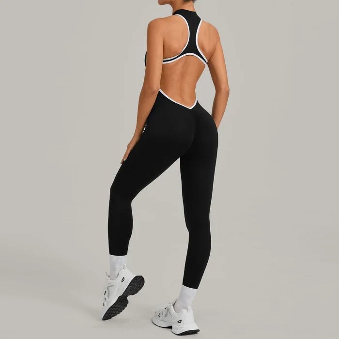 SPARK Color-Block Backless Yoga Long Jumpsuit TF26231