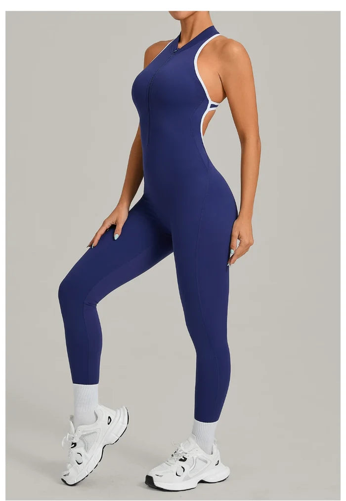 SPARK Color-Block Backless Yoga Long Jumpsuit TF26231