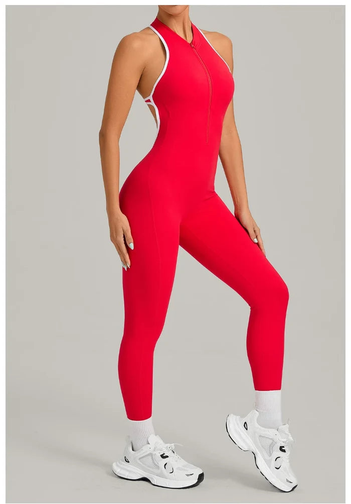 SPARK Color-Block Backless Yoga Long Jumpsuit TF26231